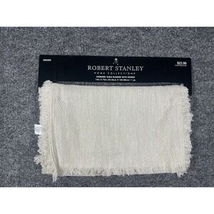 Robert Stanley Home Collection Cream Shimmer Table Runner w Fringe 14" x 72" NEW